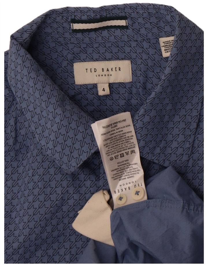Ted Baker Herrenhemd, Größe 4, groß, blaue geometrische Baumwolle