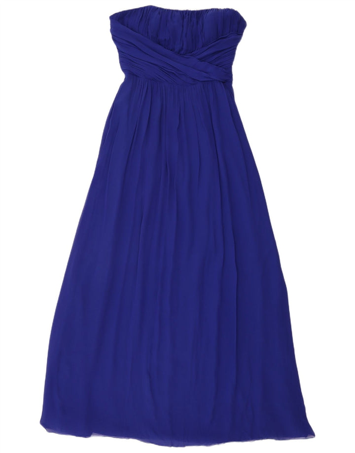 Ted Baker Damen Maxi-trägerloses Kleid, Größe 3, mittelblaue Seide