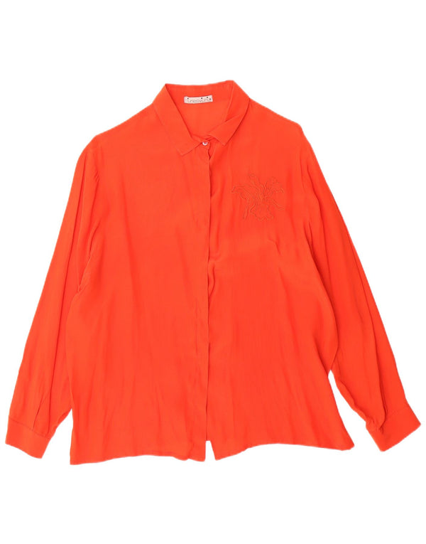Vintage Damen übergroße Hemdbluse IT 50 XL Orange Blumenseide