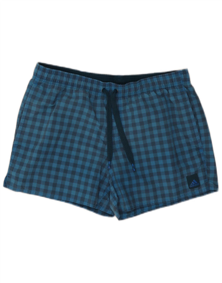 Adidas Herren-Badeshorts aus mittelblauem Gingham-Polyester