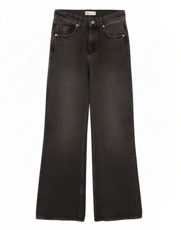 Zara Damen-Jeans mit hoher Taille und weitem Bein, EU 32, 2XS, W22, L31, graue Baumwolle