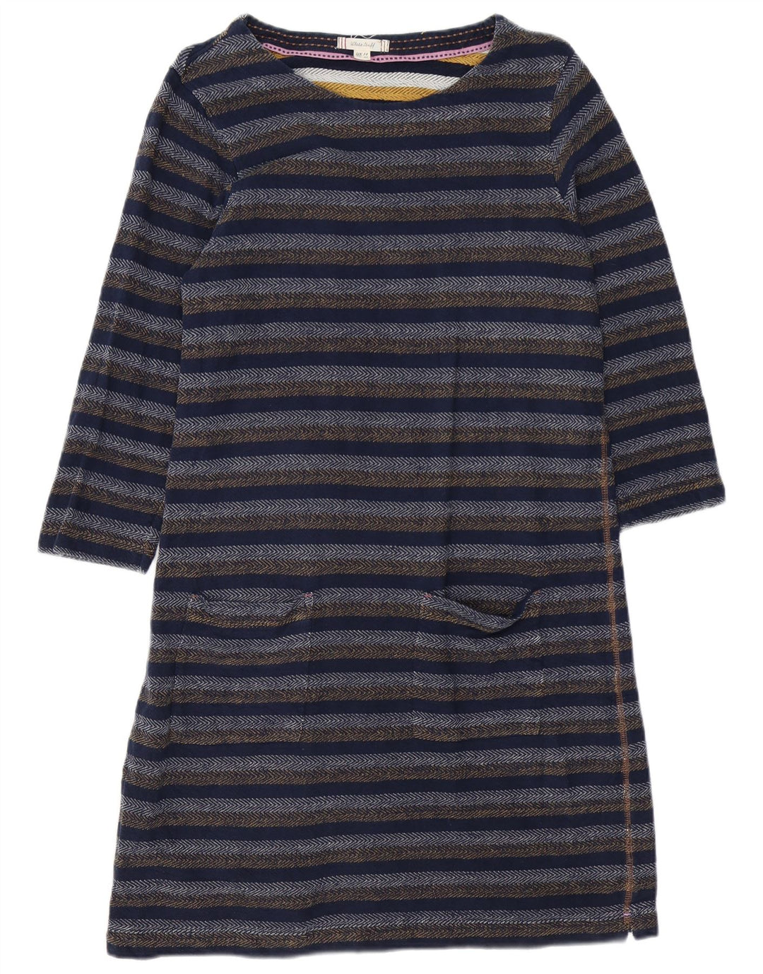 White Stuff Damen-Etuikleid mit langen Ärmeln, Gr. 44, mittelmarineblau gestreift