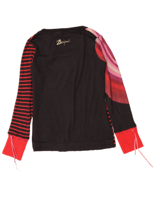 Desigual Damen Graphic Top Langarm UK 14 Large Schwarz gestreift
