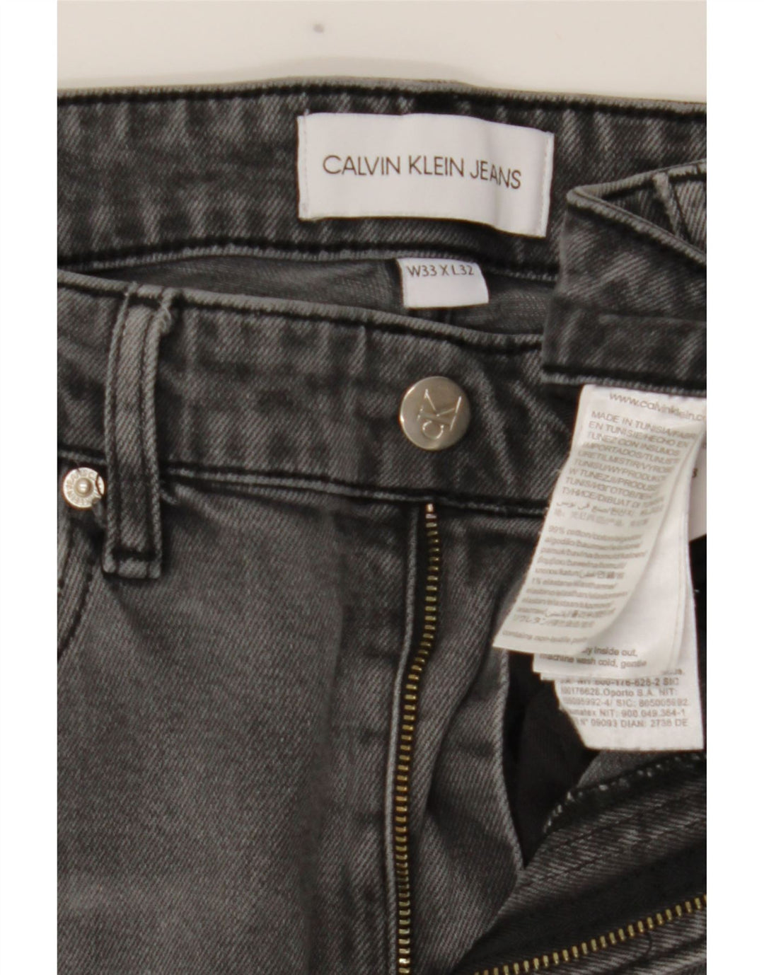 Calvin Klein Herren Slim Jeans W33 L32 Graue Baumwolle