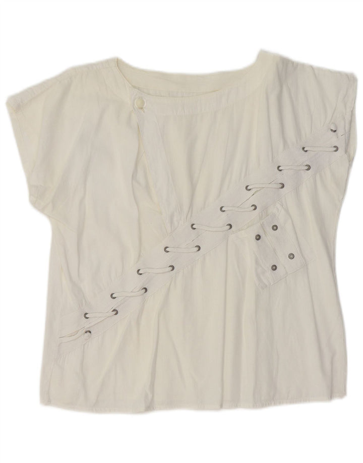 VINTAGE Damen Crop T-Shirt Top UK 14 Medium Weiß