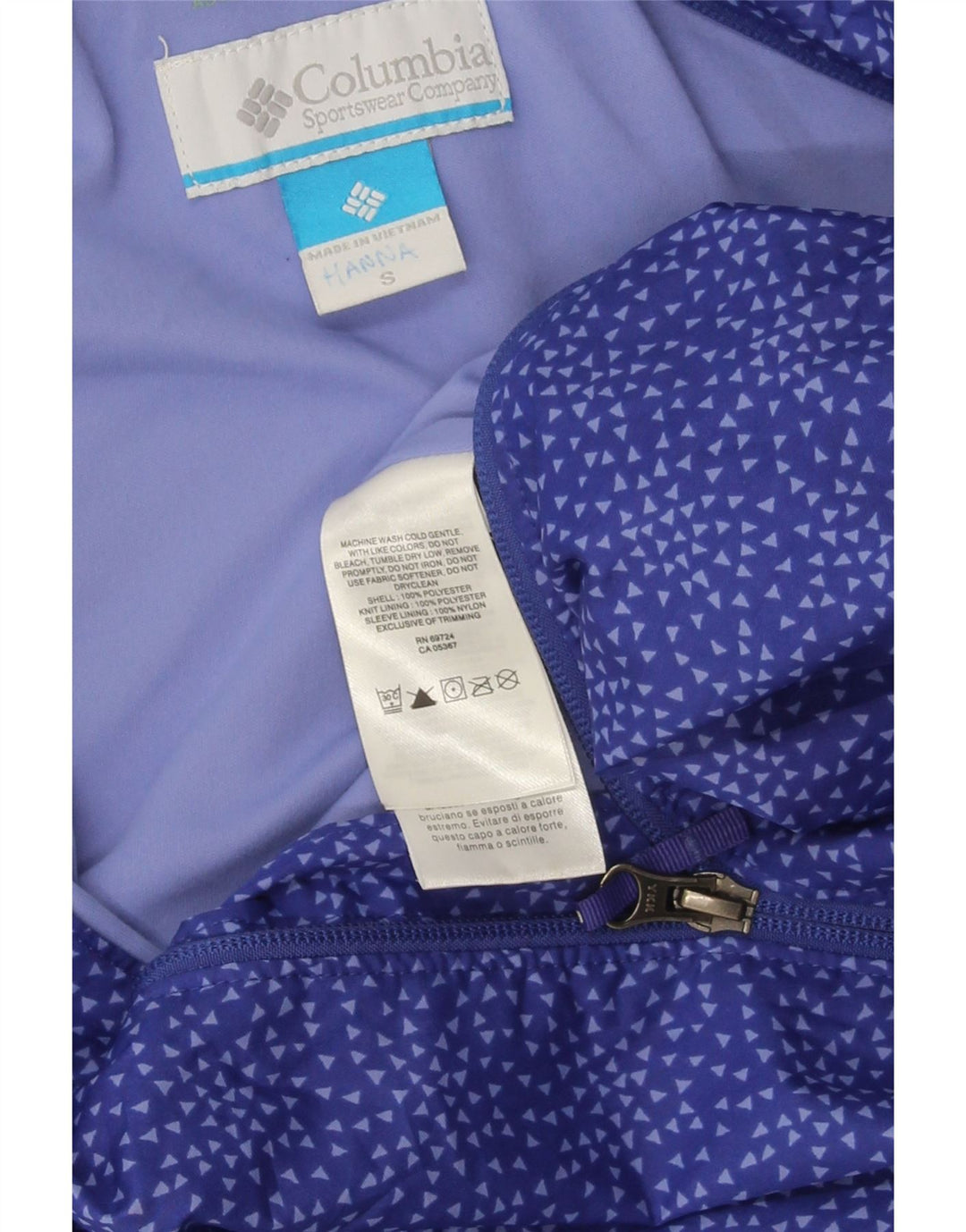 Columbia Mädchen-Regenjacke mit Kapuze, 7–8 Jahre, klein, blau, geometrisch, Polyester