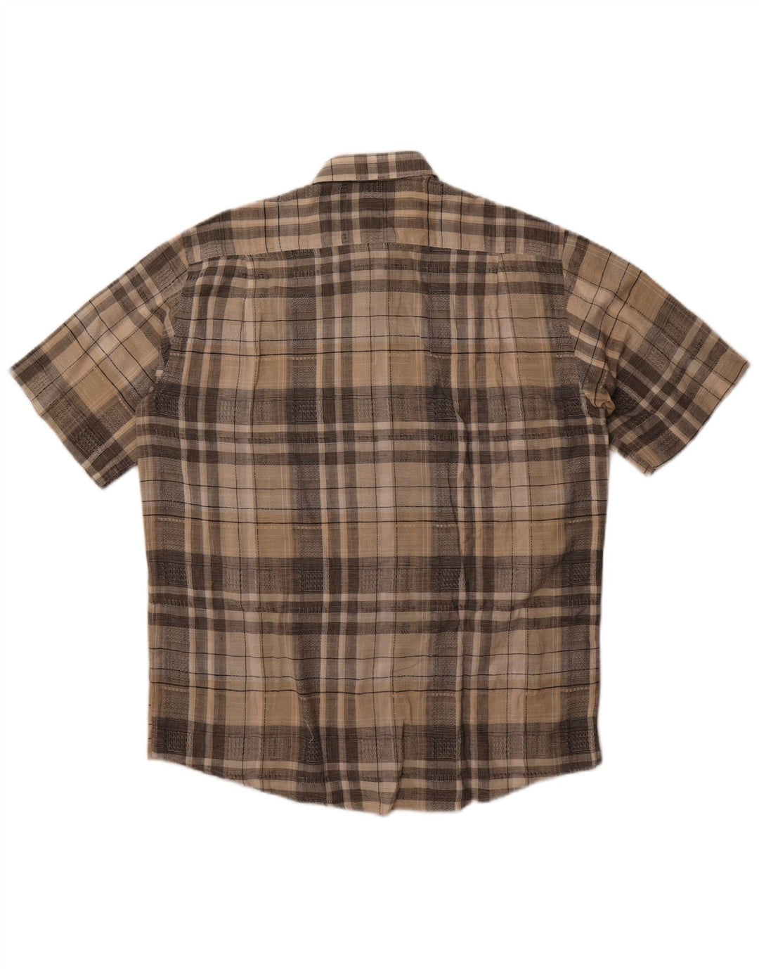 Belmonte Herren-Kurzarmhemd, Größe 42, groß, beige karierte Baumwolle