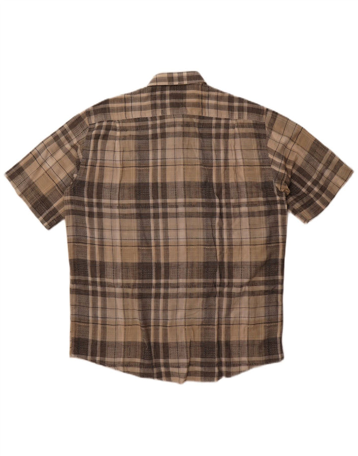 Belmonte Herren-Kurzarmhemd, Größe 42, groß, beige karierte Baumwolle