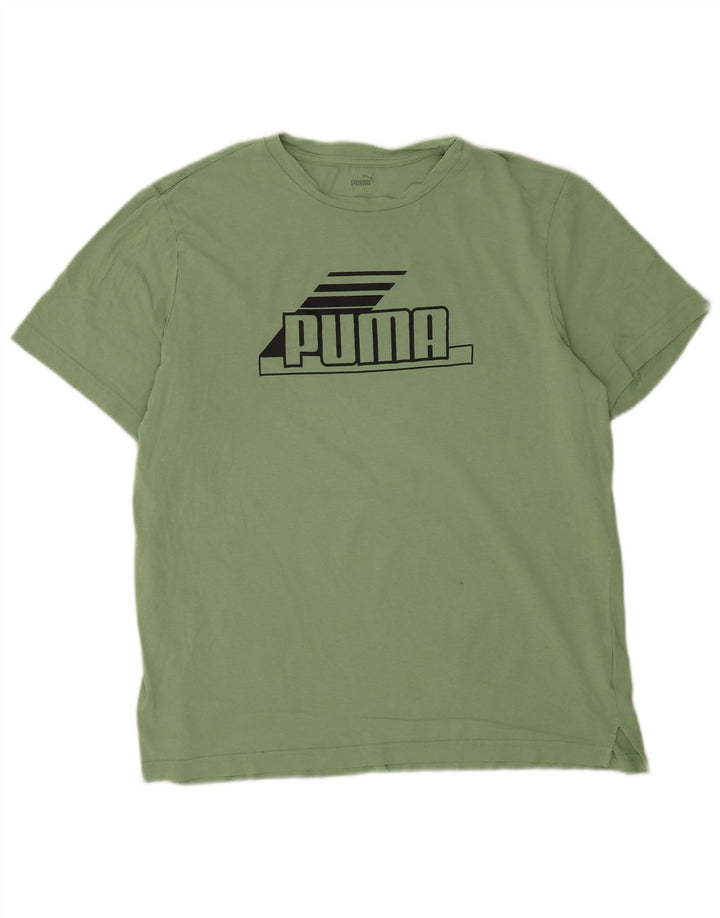 Puma Herren Grafik-T-Shirt-Oberteil, groß, grüne Baumwolle