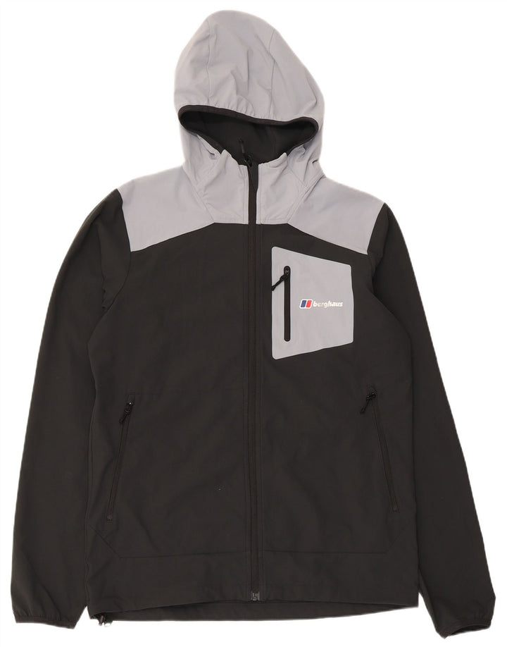 Berghaus Herren-Regenjacke mit Kapuze, klein, schwarzes Farbblock-Polyester