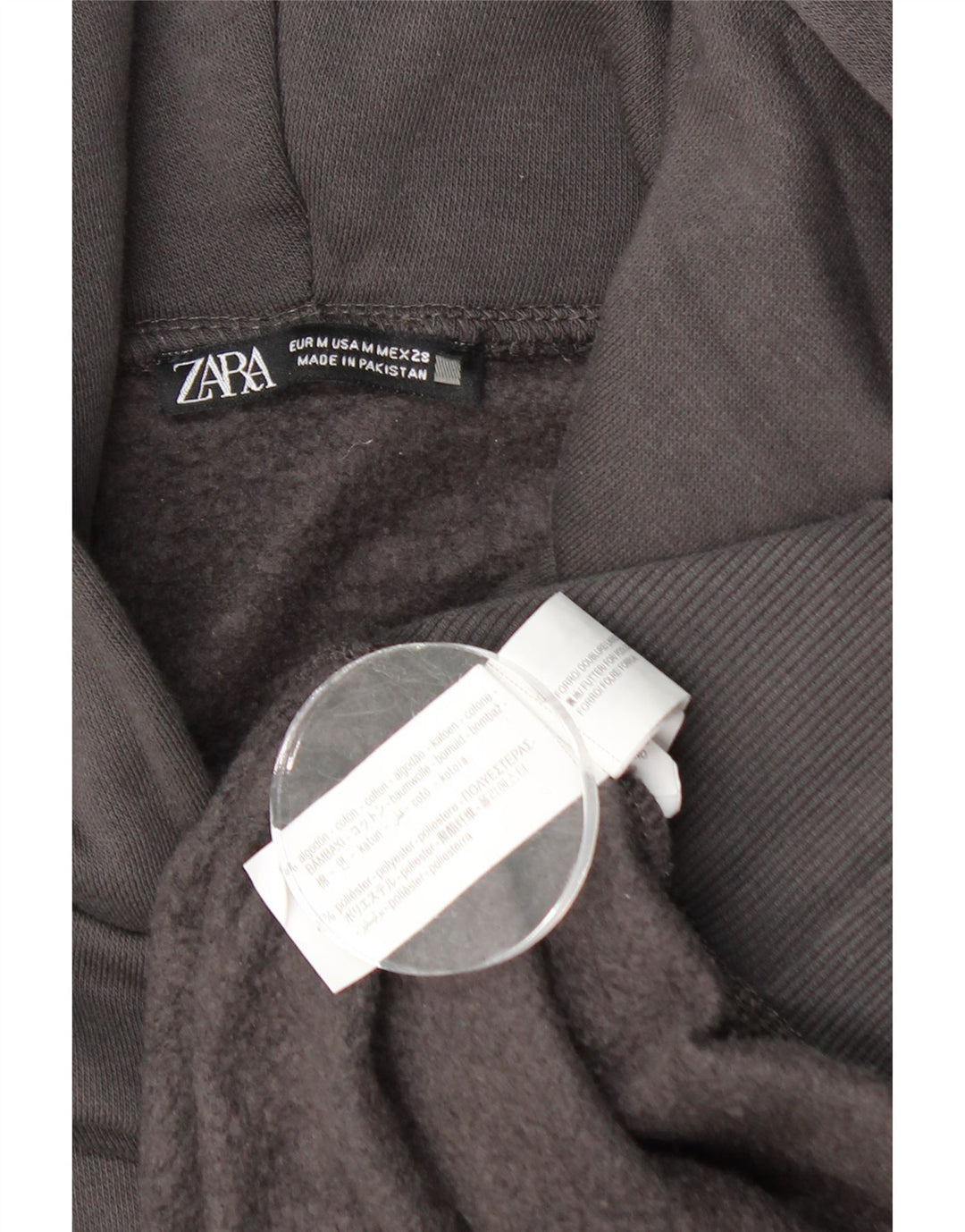 Zara Damen Übergroßer Kapuzenpullover UK 14 Mittelgraue Baumwolle