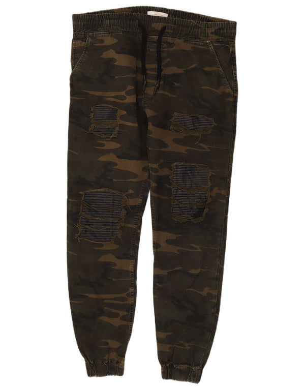 Zara Herren-Jogger-Chinohose, Größe L, W32, L27, Khaki, Camouflage, Baumwolle