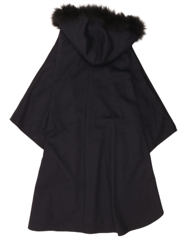 Loden Damen-Ponchomantel mit Kapuze, Einheitsgröße, marineblaue Wolle