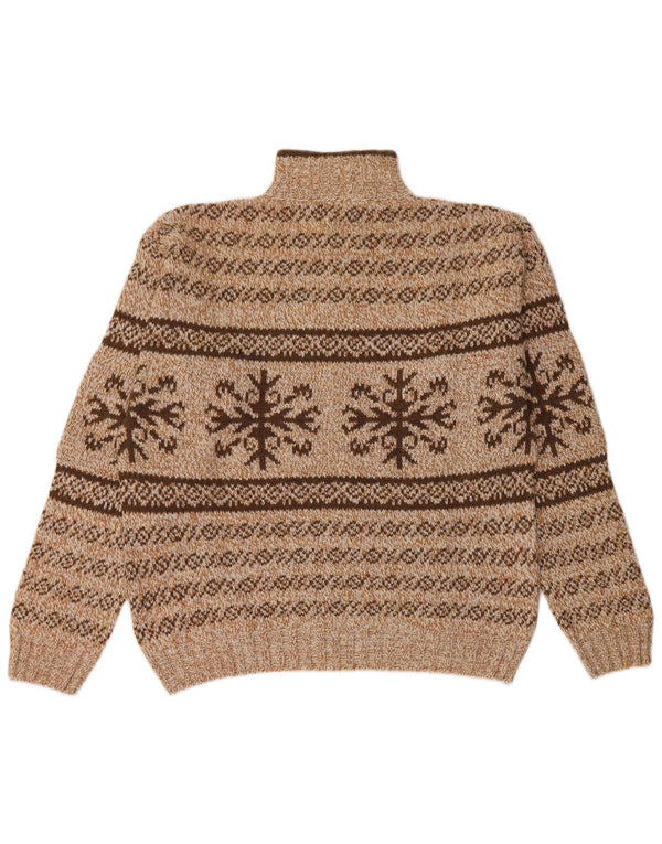 Vintage Herren-Pullover mit Reißverschluss, mittelbraun, Fair-Isle-Acryl