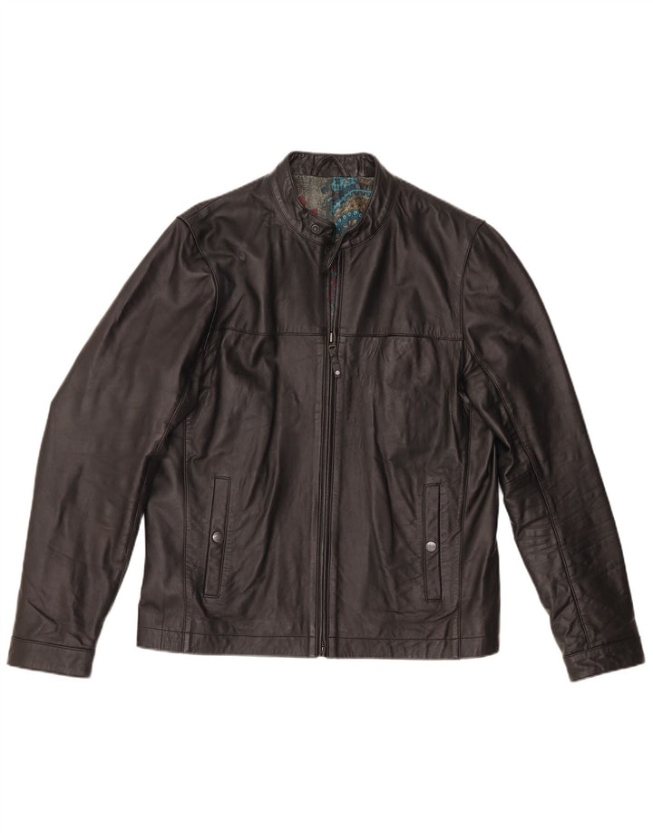 Ted Baker Herren-Lederjacke, Größe 4, großes schwarzes Leder