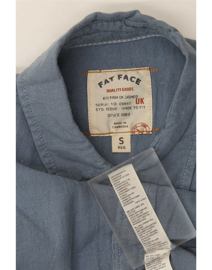 Fat Face Herren Kurzarmhemd Small Blau Leinen