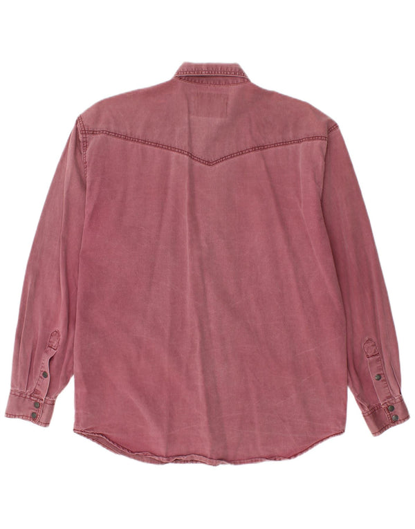 WRANGLER Mens Western Denim Shirt Small Burgundy Cotton