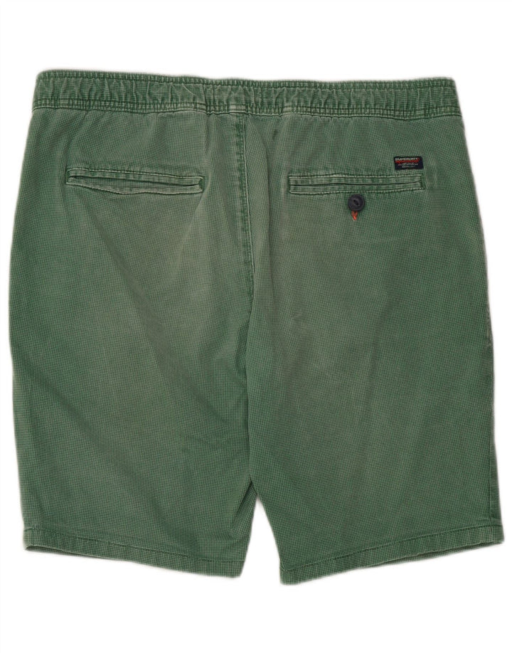 Superdry Herren-Chinoshorts, Größe L, W36, grüne Baumwolle mit Hahnentrittmuster