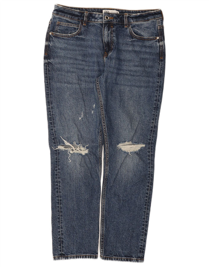 Zara Damen Distressed Straight Jeans EU 40 Medium W30 L28 Blaue Baumwolle