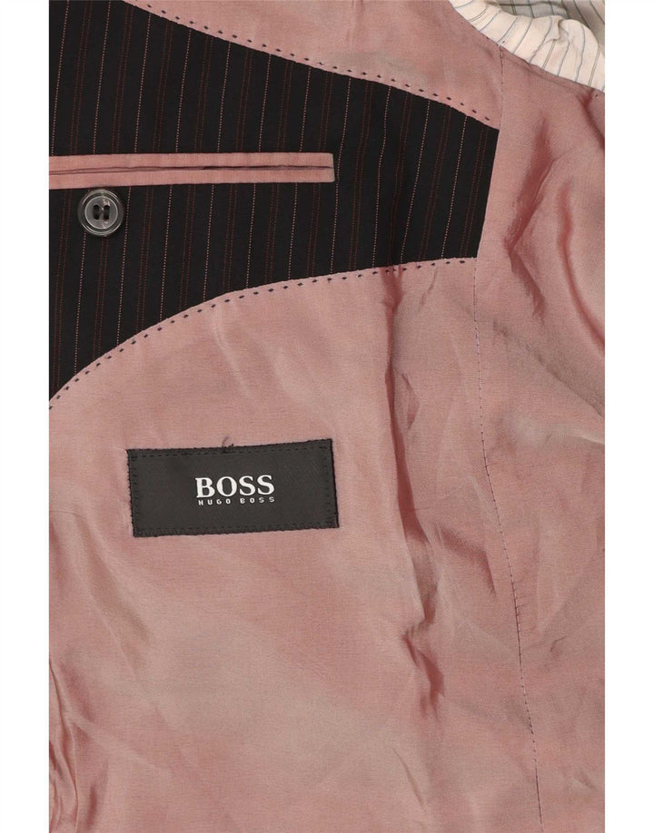 Hugo Boss Herren-Blazer mit 3 Knöpfen, Größe 52, XL, schwarz, Nadelstreifen, Wolle, klassisch