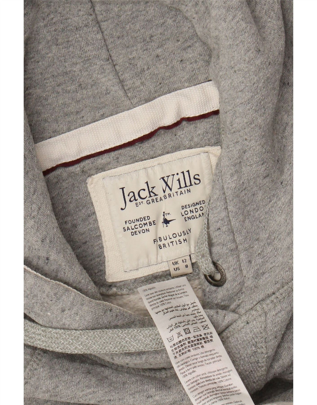 JACK WILLS Damen-Kapuzenpullover mit Grafik, UK 12, Mittelgrau, Farbblock
