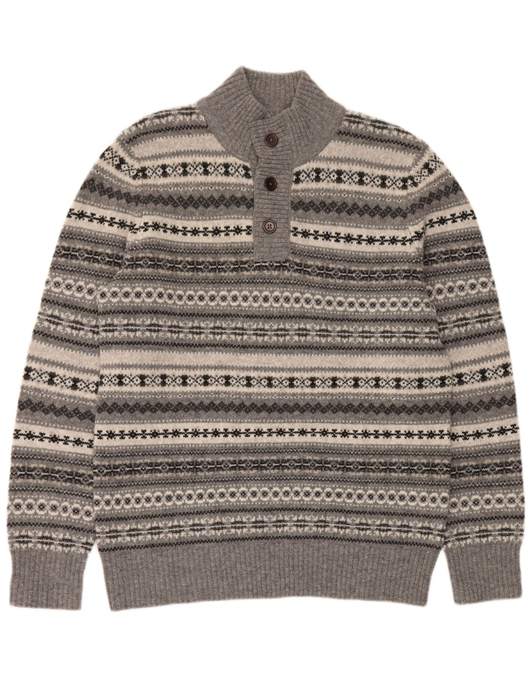 Crew Clothing Herren-Pullover mit Knopfkragen, Größe L, Grau, Fair Isle