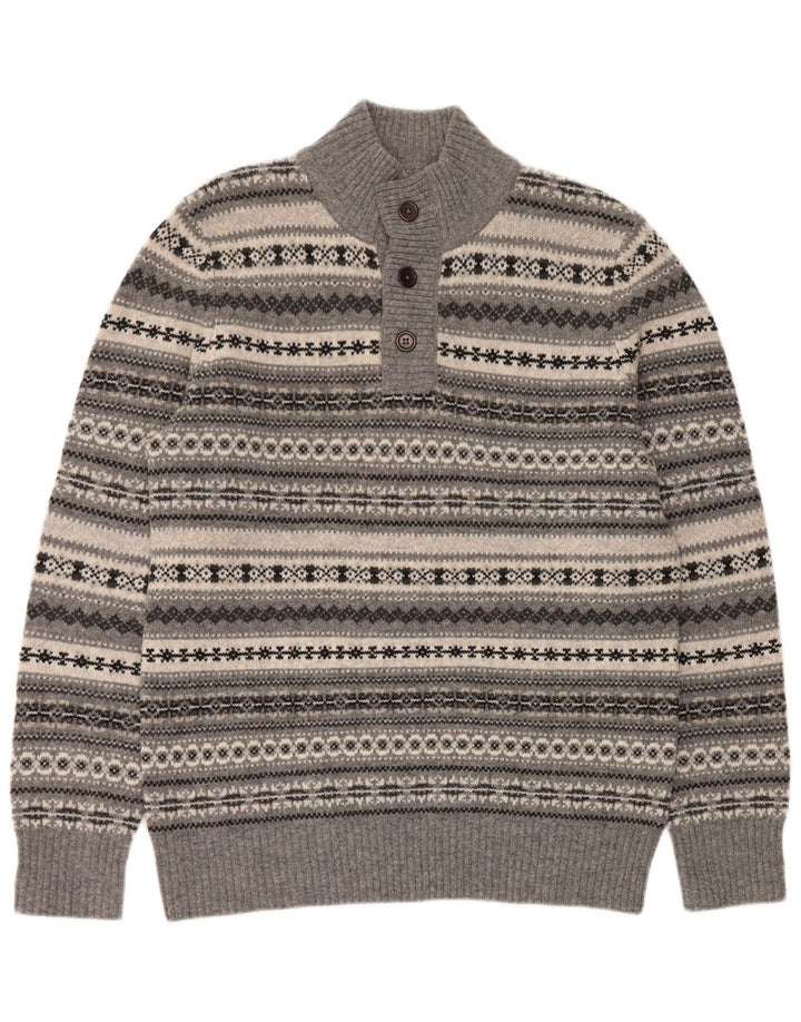 Crew Clothing Herren-Pullover mit Knopfkragen, Größe L, Grau, Fair Isle