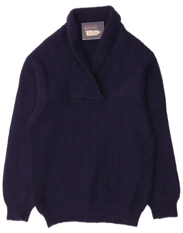 Vintage Damen Schalhalspullover IT 52 2XL Marineblaue Wolle