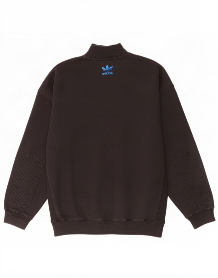 Adidas Herren-Sweatshirt mit Reißverschluss am Hals, groß, aus schwarzer Baumwolle