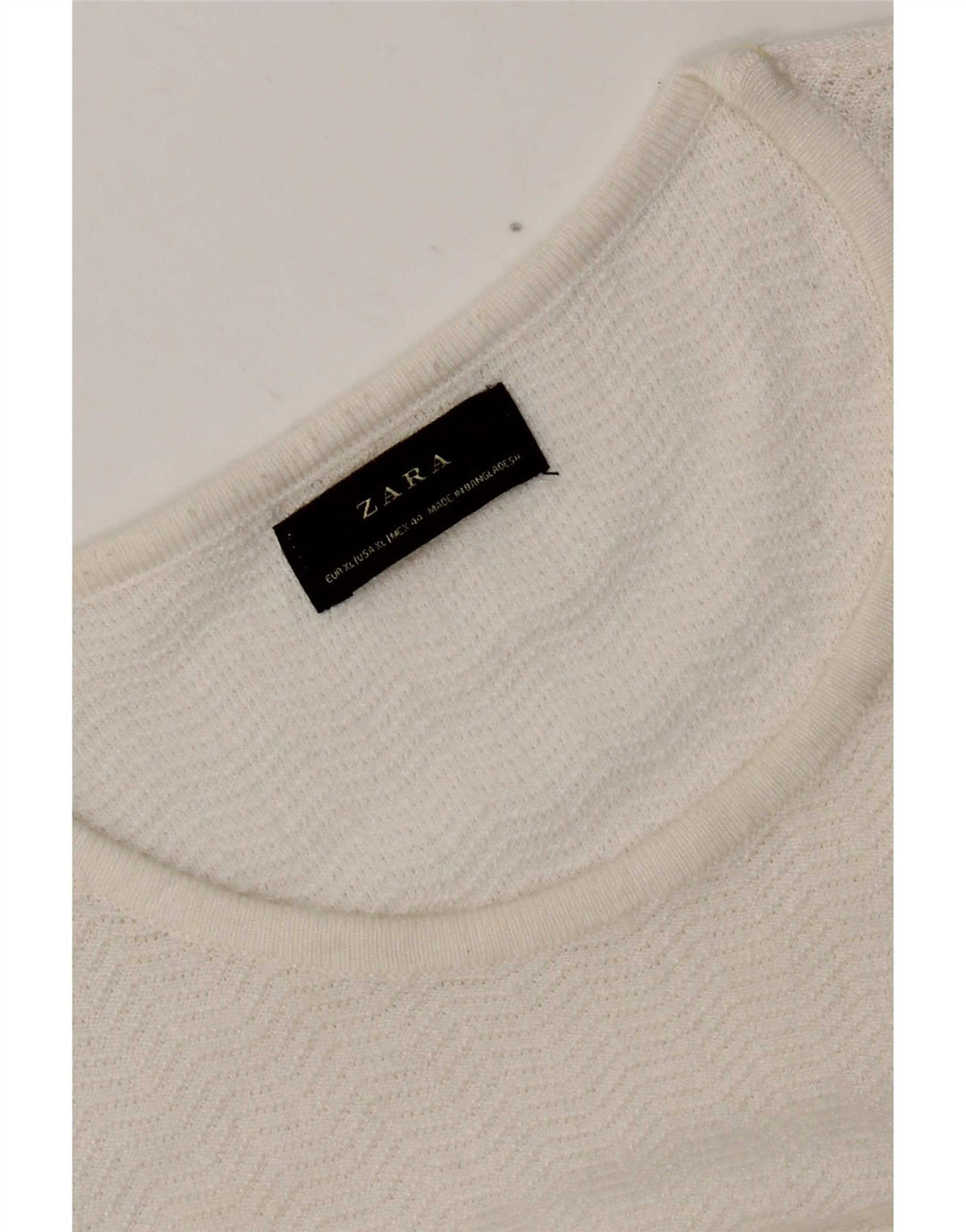 Zara Damen Top Langarm UK 18 XL Weiß Herringbone