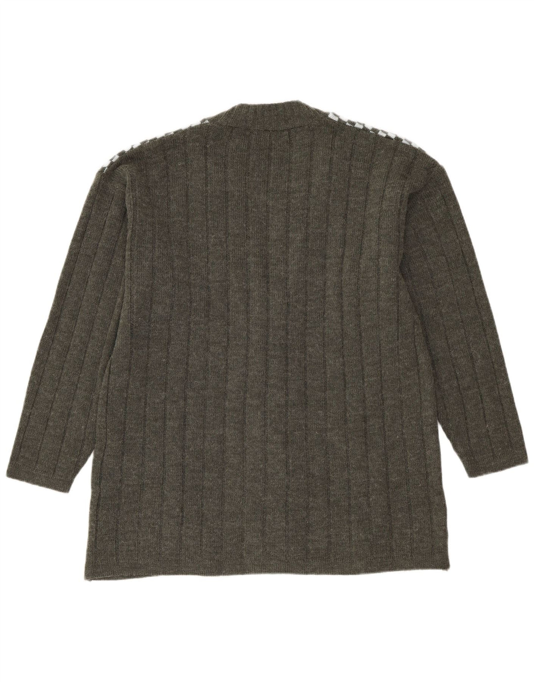 VINTAGE Damen Cardigan Pullover UK 14 Large Khaki Geometrisch Acryl