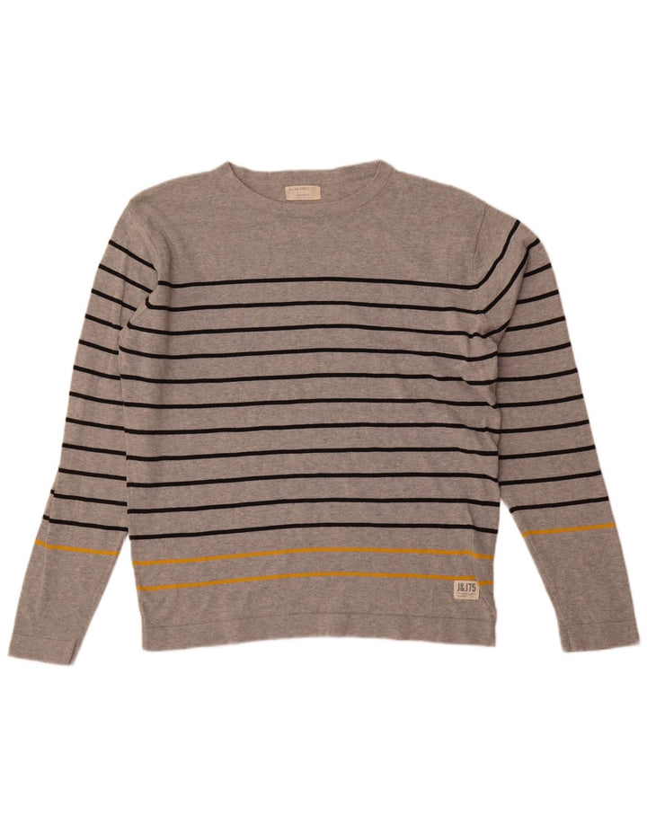 Jack & Jones Herren-Oberteil, langärmelig, 2XL, grau gestreift, Baumwolle