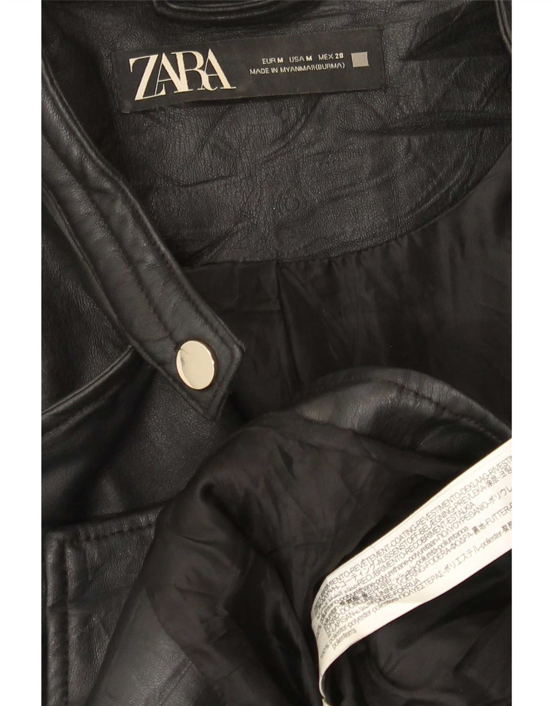 Zara Damen Crop Kunstleder Bikerjacke UK 12 Medium Schwarz Polyethylen