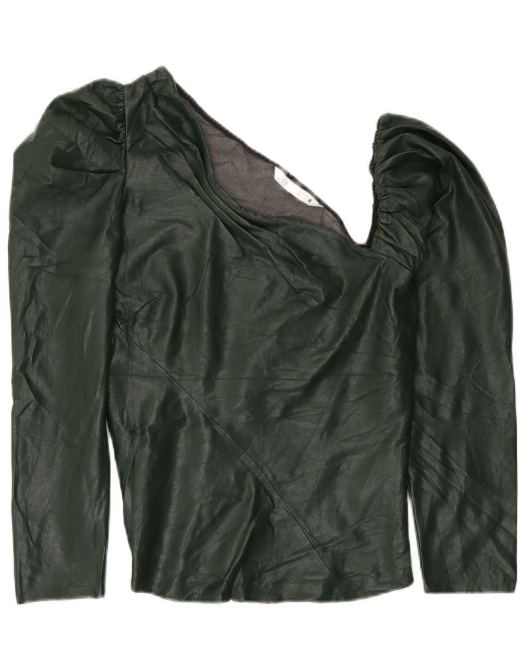 Zara Damen One-Shoulder-Oberteil aus Kunstleder, UK 12, Mittelgrün, Polyurethan