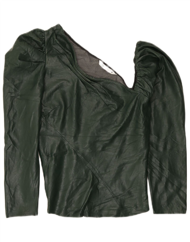 Zara Damen One-Shoulder-Oberteil aus Kunstleder, UK 12, Mittelgrün, Polyurethan