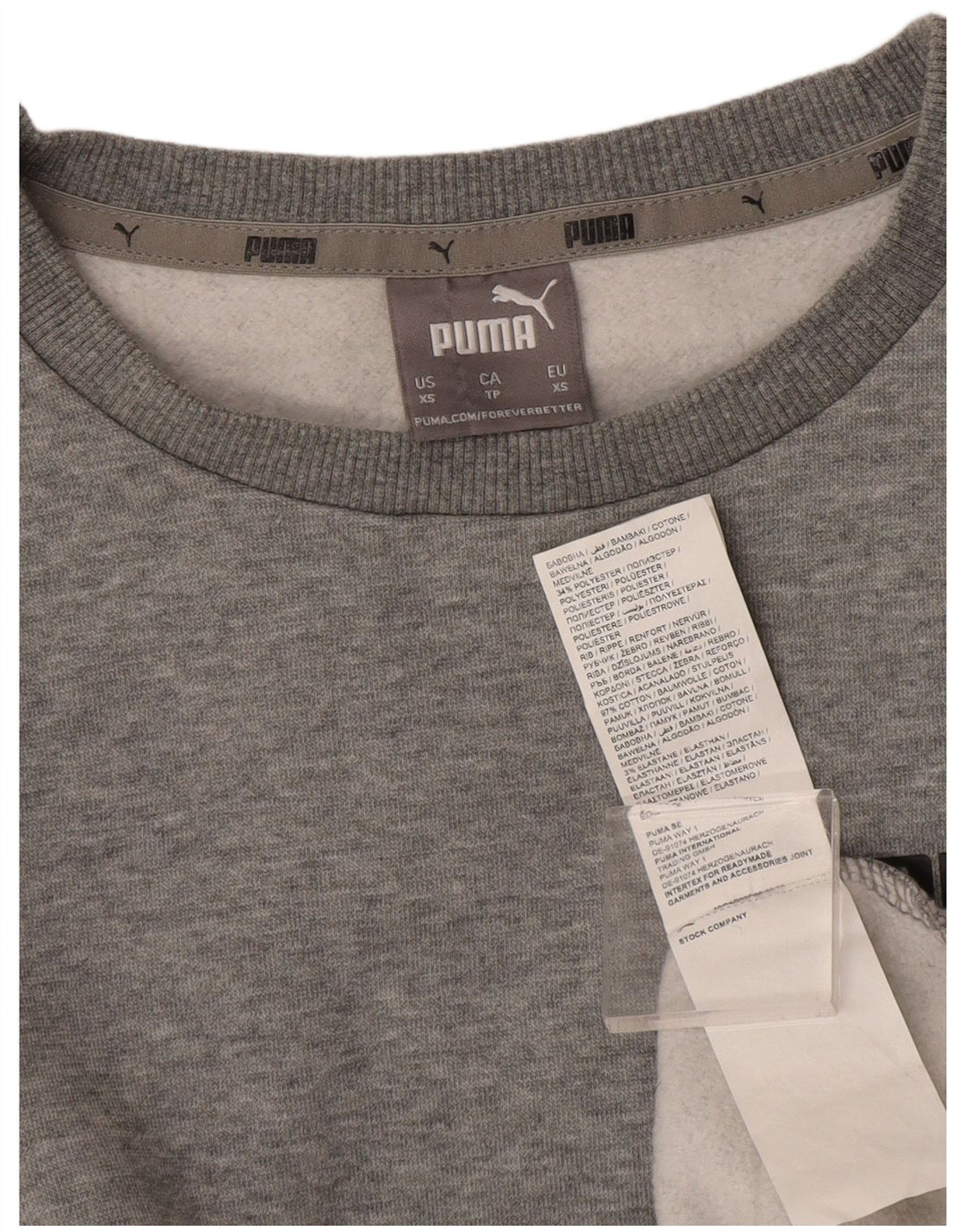 Puma Damen-Sweatshirt in Übergröße, Gr. 6, XS, grau gefleckte Baumwolle