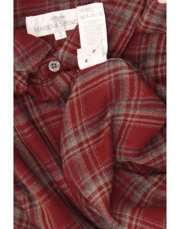Marks & Spencer Herren-Flanellhemd, klein, rot kariert, Viskose