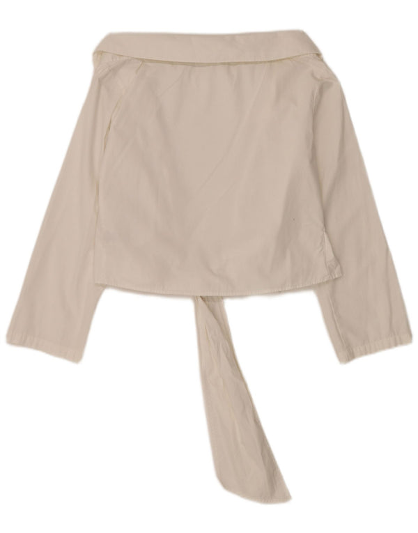 Naracamicie Damen Crop Wrap Shirt Bluse UK 14 Mittelweiße Baumwolle