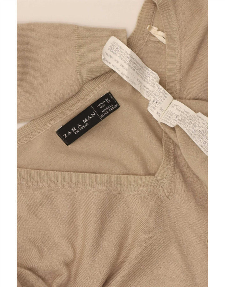 Zara Herren-Pullover mit V-Ausschnitt, mittelbeige Viskose
