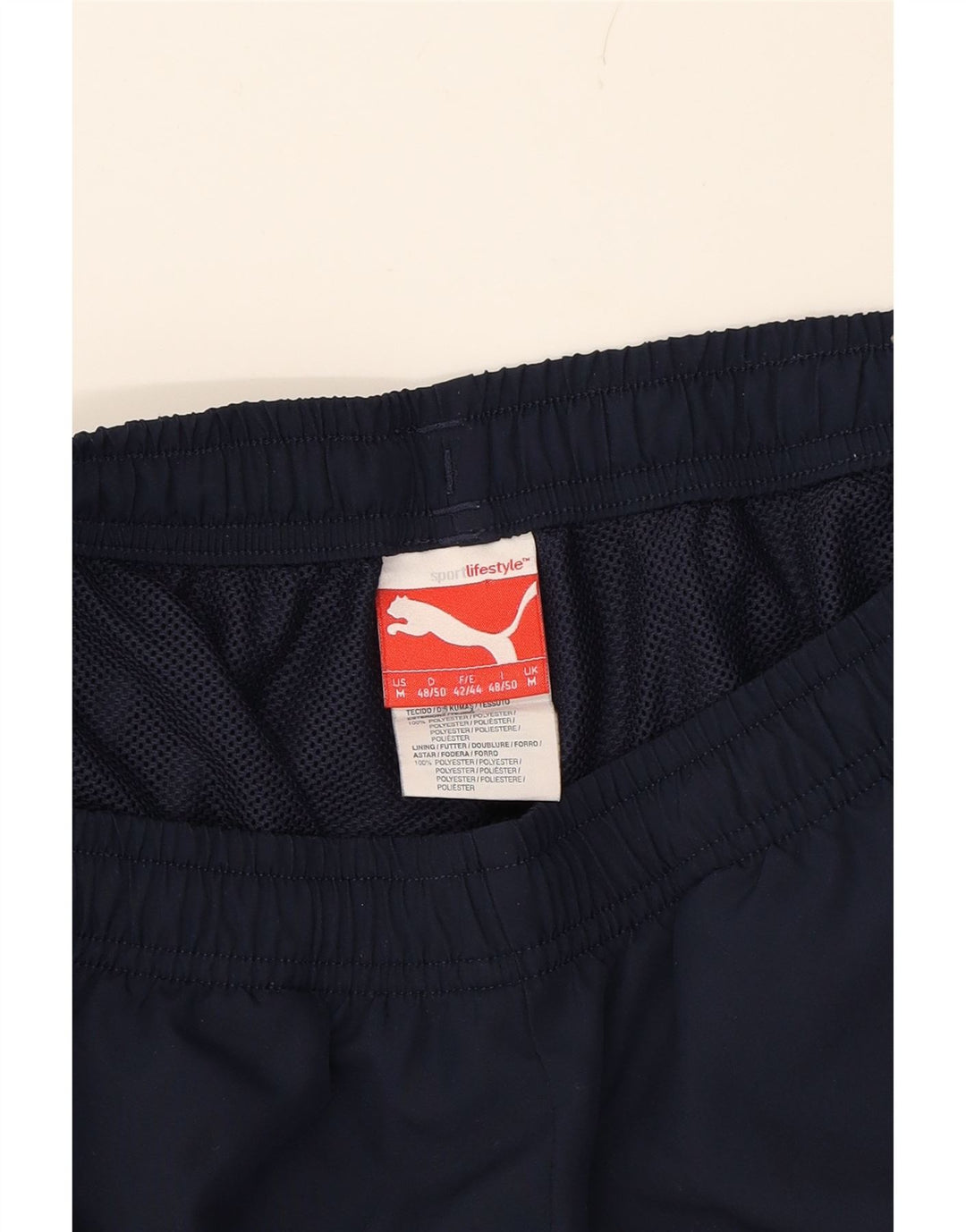 PUMA Mens Graphic Sport Shorts Medium  Navy Blue Polyester Vintage Puma and Second-Hand Puma from Messina Hembry 