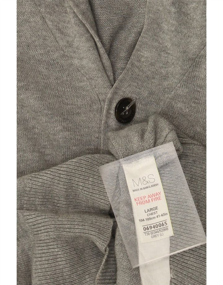 MARKS & SPENCER Herren Blue Harbor Cardigan Pullover Große graue Baumwolle