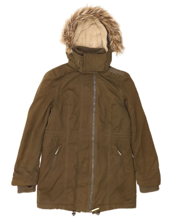Superdry Damen The Windparka Hooded Sherpa Parka Jacke UK 14 Medium Khaki