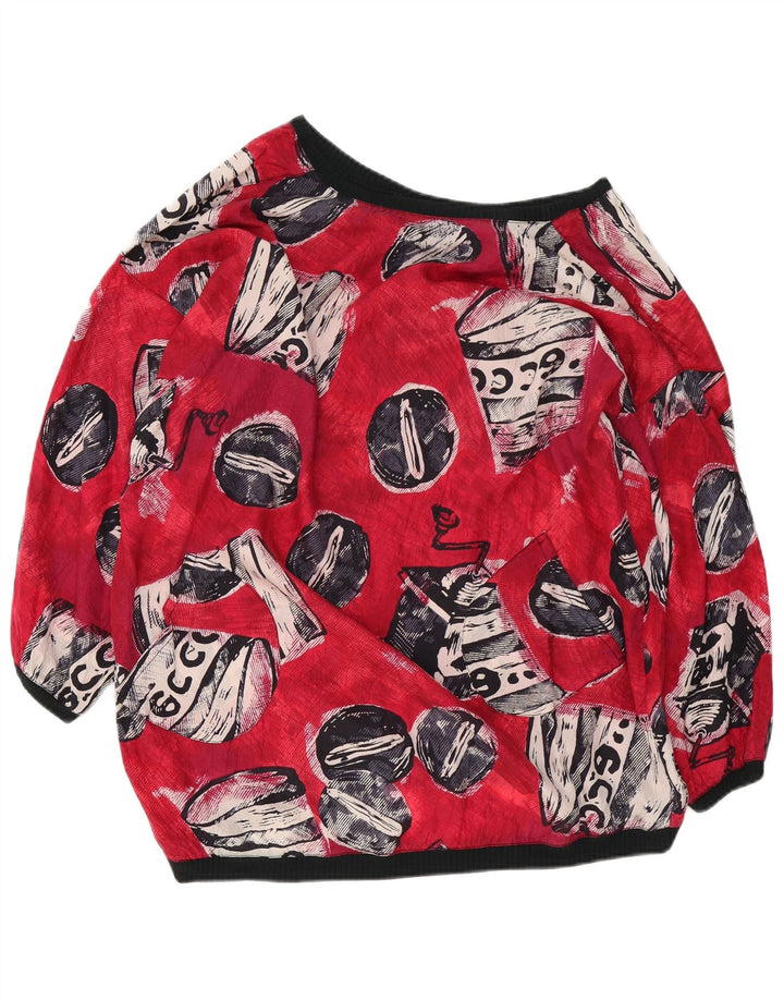 Vintage Damen Übergroße Bluse mit abstraktem Muster UK 18 XL Rot
