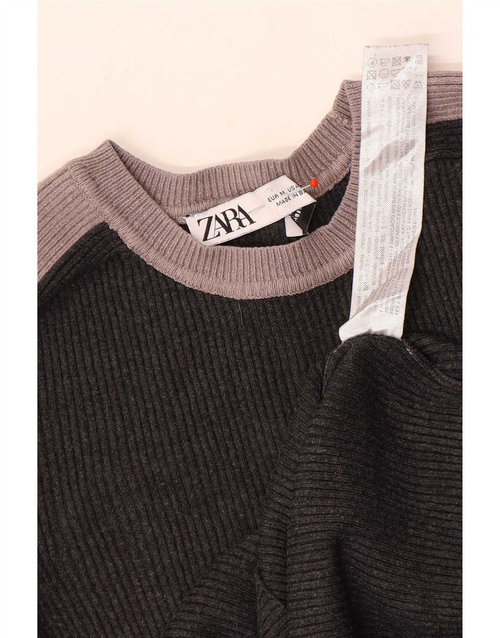 Zara Damen Crop Bluse Top UK 12 Mittelgraue Colourblock-Viskose