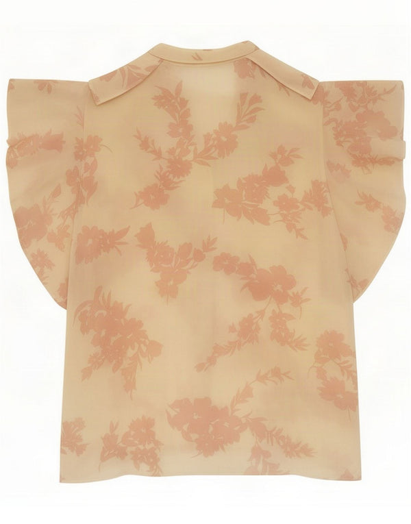 Vintage Damen Kurzarm-Hemdbluse UK 12 Medium Off White Floral