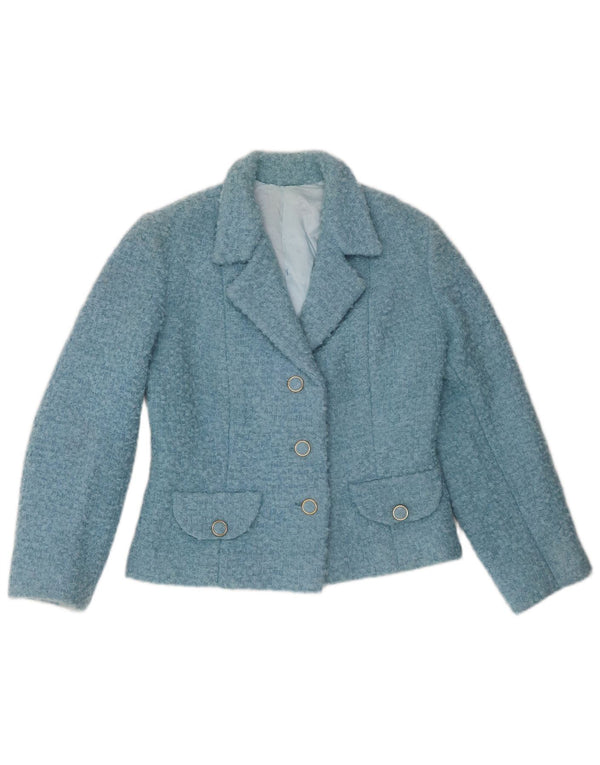 Vintage Damen Crop 3 Knopf Blazer Jacke UK 12 Mittelblau