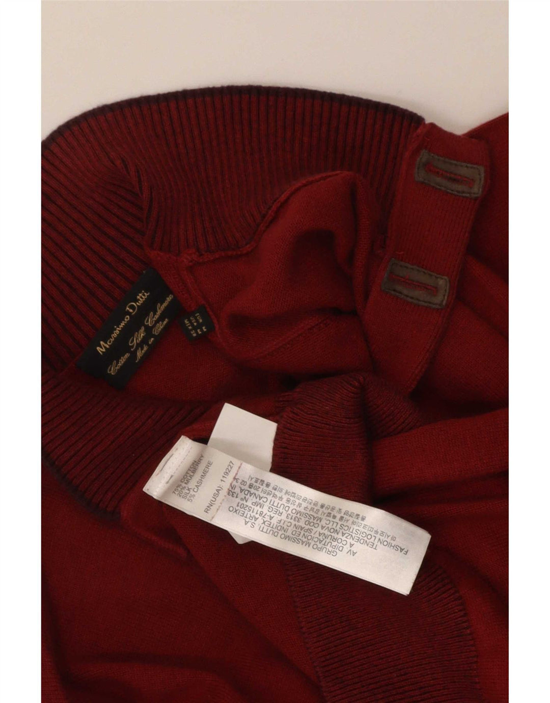 Massimo Dutti Herren-Pullover mit Knopfkragen, mittlere kastanienbraune Baumwolle