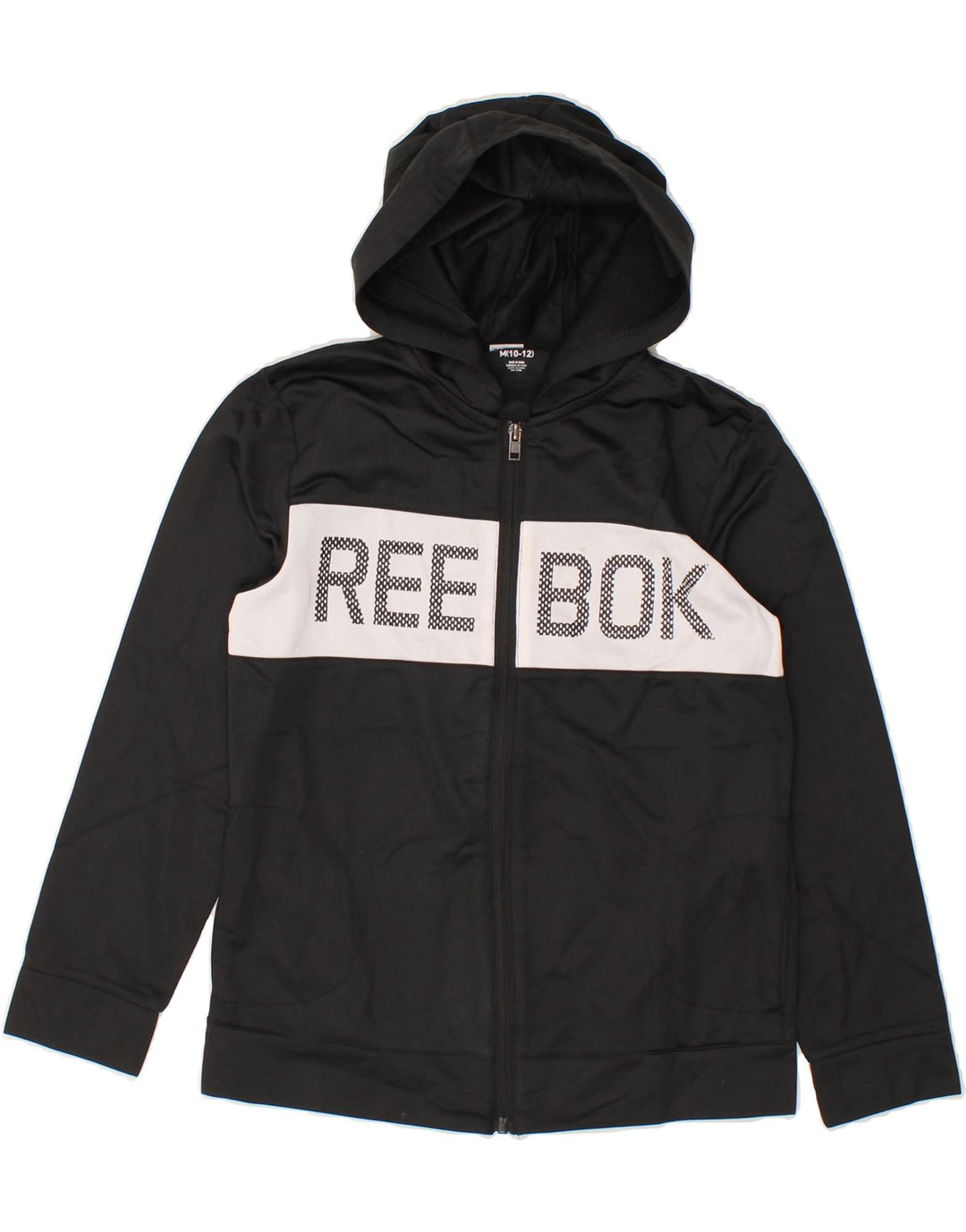 REEBOK Boys Zip Hoodie Sweater 10-11 Years Medium Black Colourblock Vintage Reebok and Second-Hand Reebok from Messina Hembry 