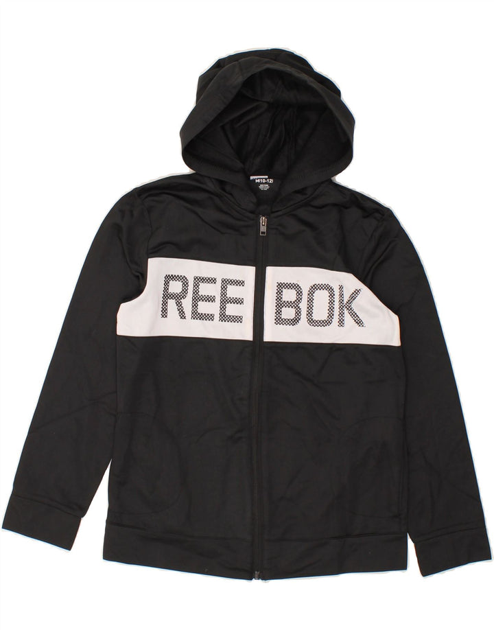 REEBOK Boys Zip Hoodie Sweater 10-11 Years Medium Black Colourblock Vintage Reebok and Second-Hand Reebok from Messina Hembry 