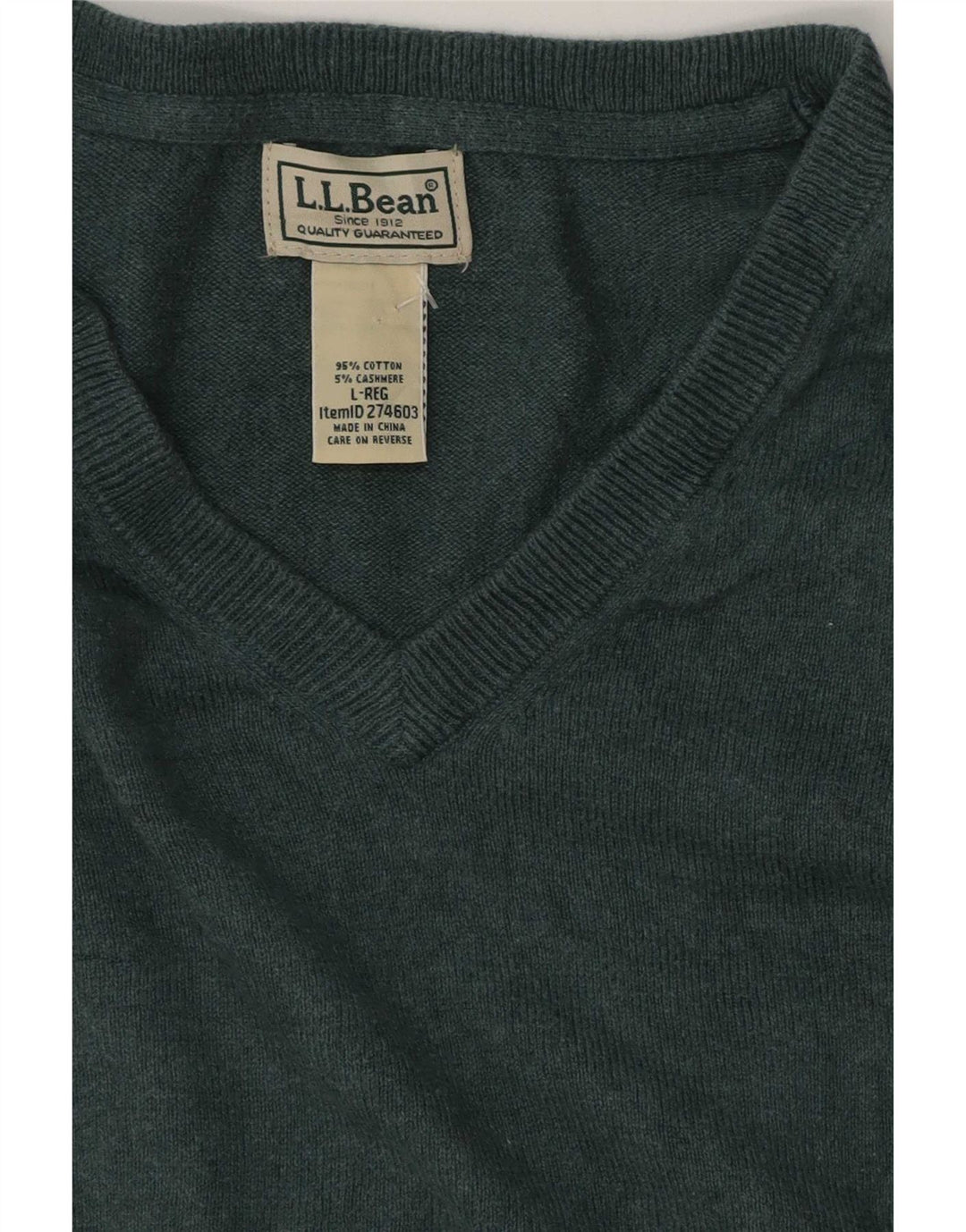 L.L.Bean Herren-Pullover mit V-Ausschnitt, groß, grüne Baumwolle